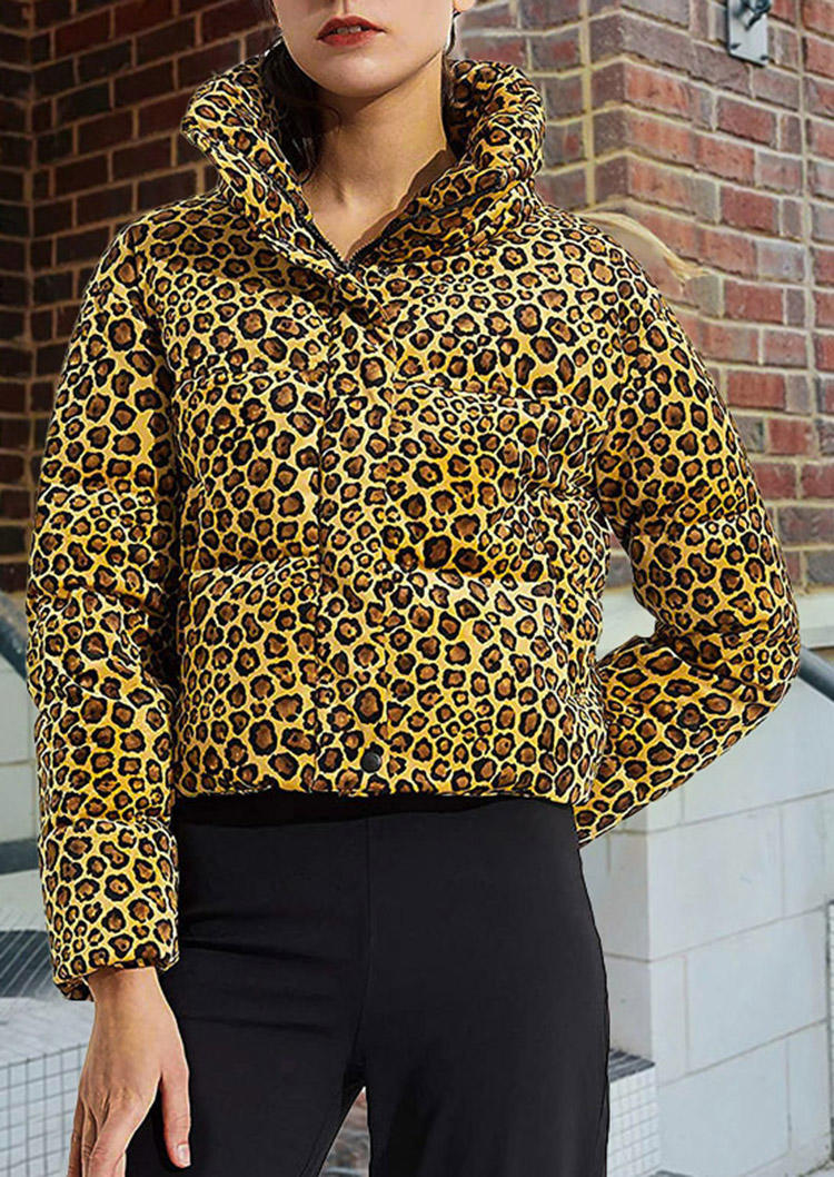 

Coats Leopard Pocket Zipper Long Sleeve Parka Coat in Leopard. Size: ,M,L,XL