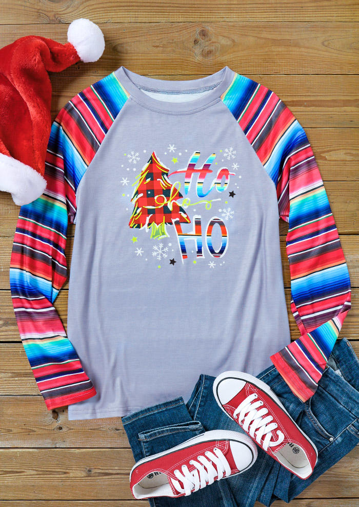 

T-shirts Tees Tree Ho Ho Ho Serape Striped T-Shirt Tee in Multicolor. Size: L,M