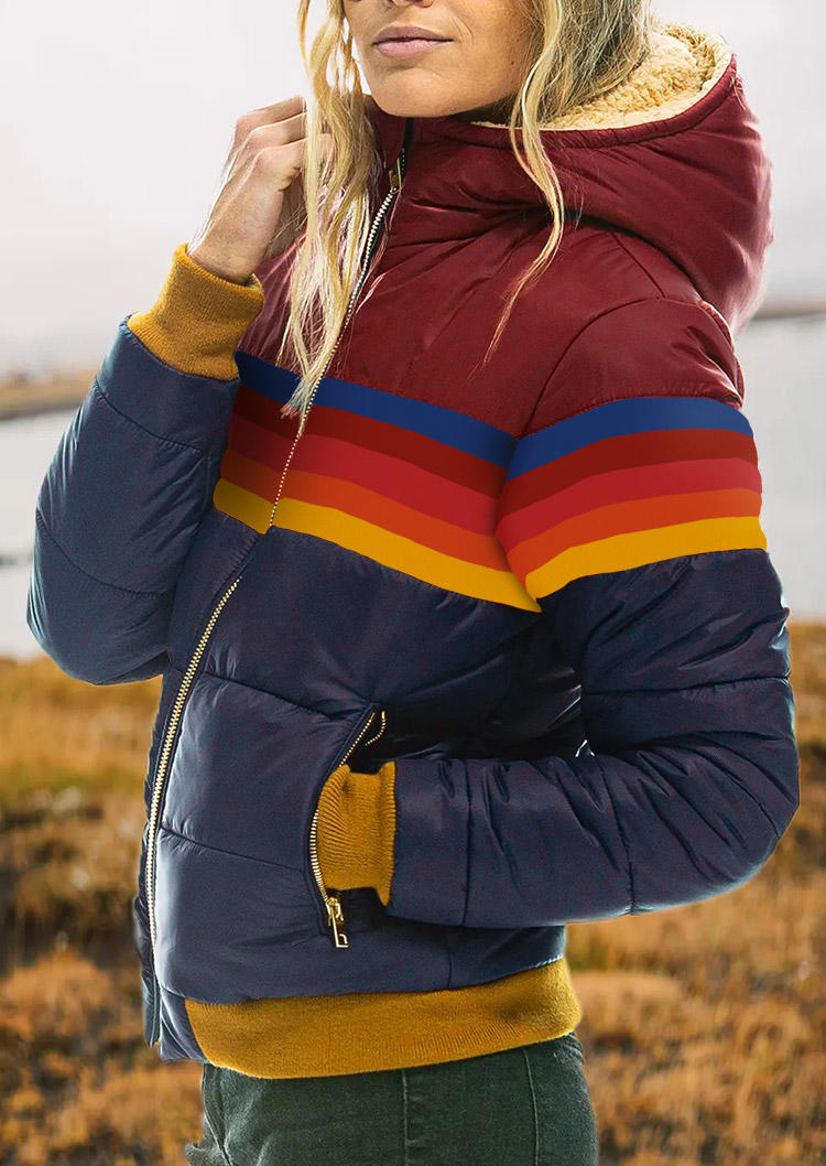 

Coats Rainbow Zipper Pocket Hooded Parka Coat in Multicolor. Size