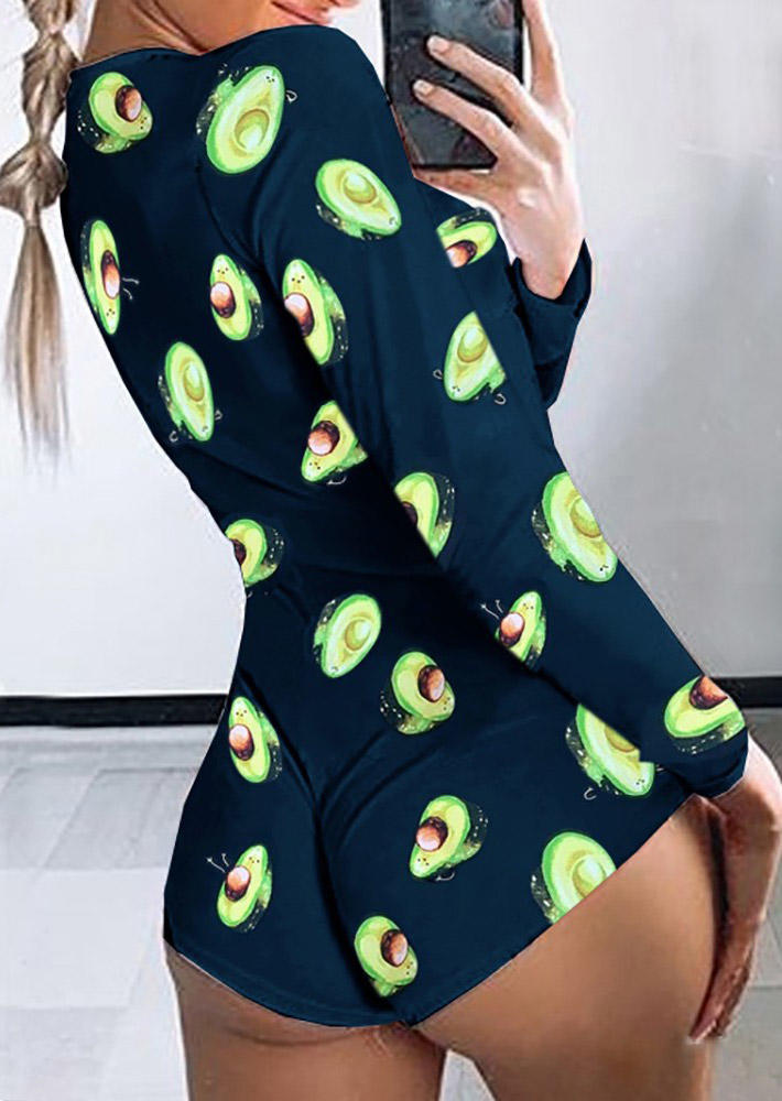 

Sleepwear Avocado Long Sleeve One-Piece Pajamas in Deep Blue. Size: ,M,L,XL