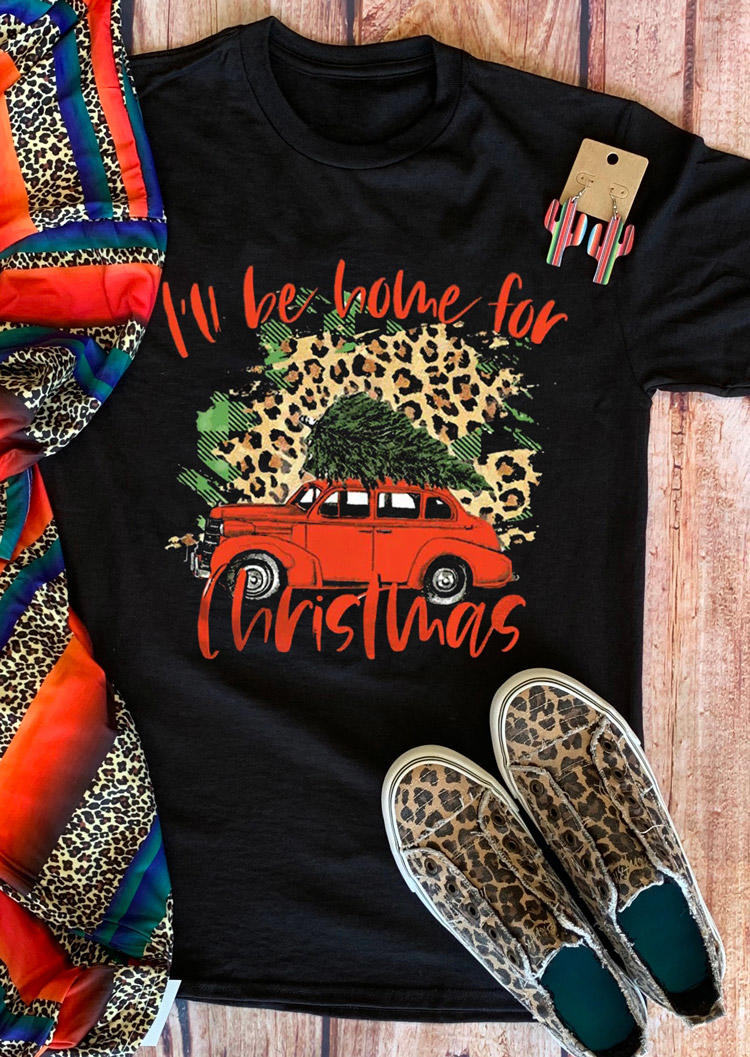 T-shirts Tees I'll Be Home For Christmas Leopard T-Shirt Tee in Black. Size: L,M,S