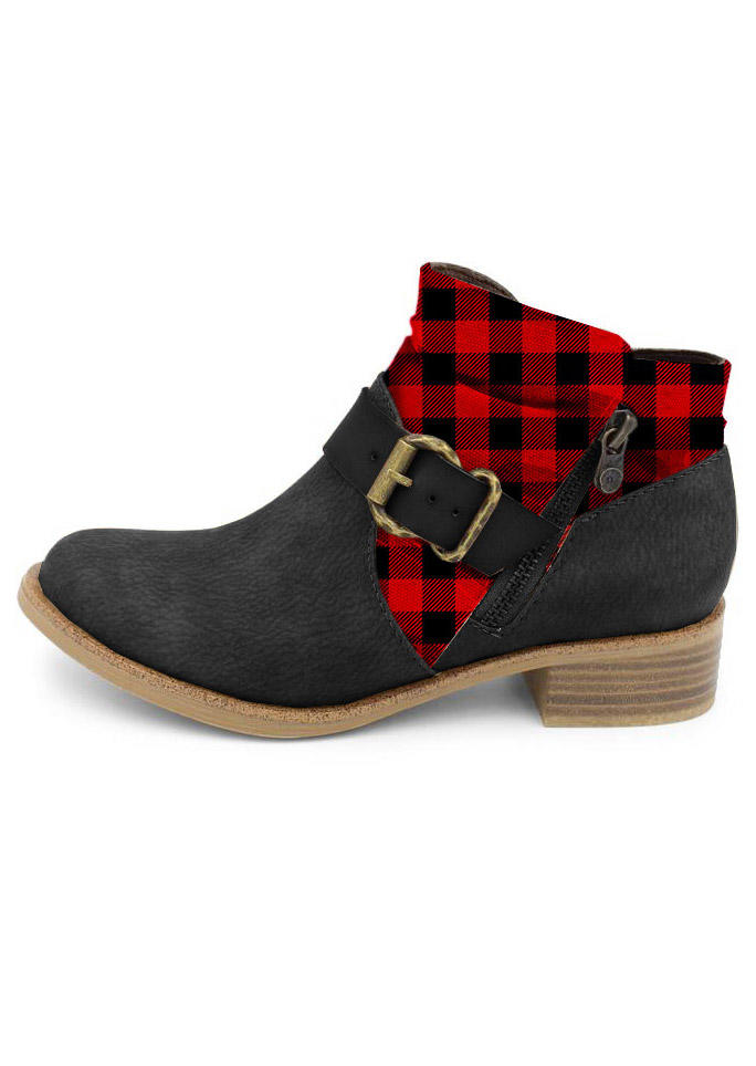 

Boots Buffalo Plaid Buckle Strap Round Toe Ankle Boots in Black. Size: ,40