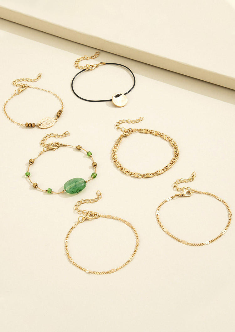 

Bracelet 6Pcs Embossed Jesus Head Beading Bracelet Set in Gold. Size