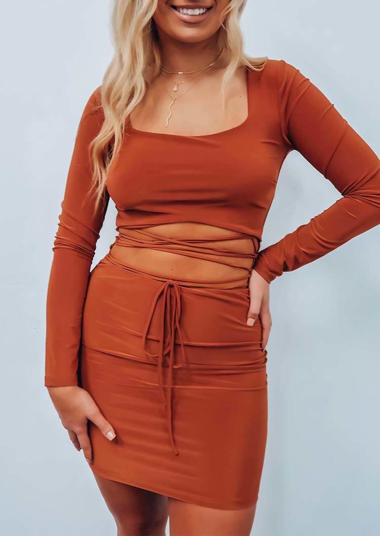 Criss-Cross Drawstring Bodycon Dress - Orange