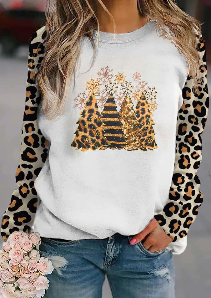 Sweatshirts Tree Leopard Long Sleeve Sweatshirt in White. Size: L,M,S,XL