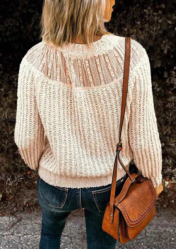 

Sweaters Lace Splicing O-Neck Long Sleeve Sweater in Apricot. Size