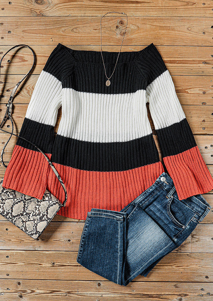 

Sweaters Color Block Off Shoulder Knitted Sweater in Multicolor. Size: ,M,L,XL