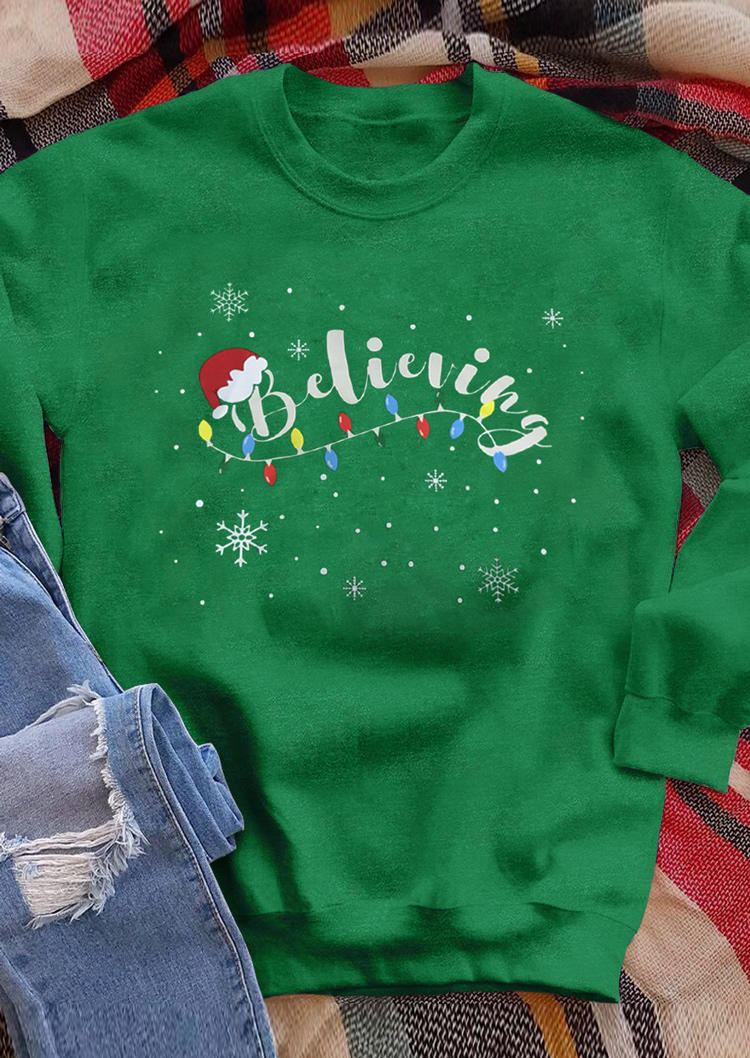 Sweatshirts Hat Believing Snowflake Sweatshirt in Green. Size: L,M