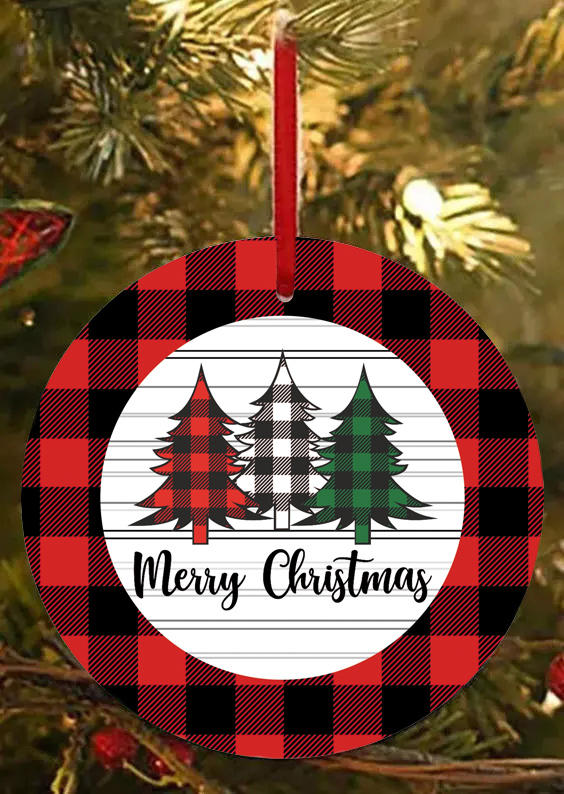 

Christmas Decoration Merry Christmas Tree Plaid Pendant Ornament in Red. Size