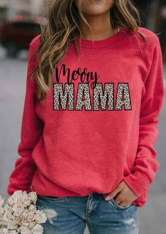 

Sweatshirts Merry Mama Leopard Long Sleeve Sweatshirt in Peach Red. Size: ,M,L