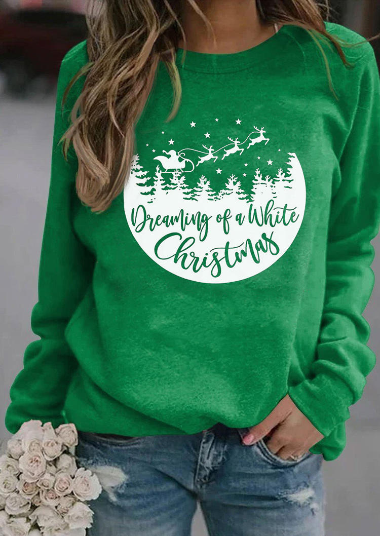 Sweatshirts Dreaming Of A White Christmas Reindeer Sweatshirt in Green. Size: L,M,S,XL