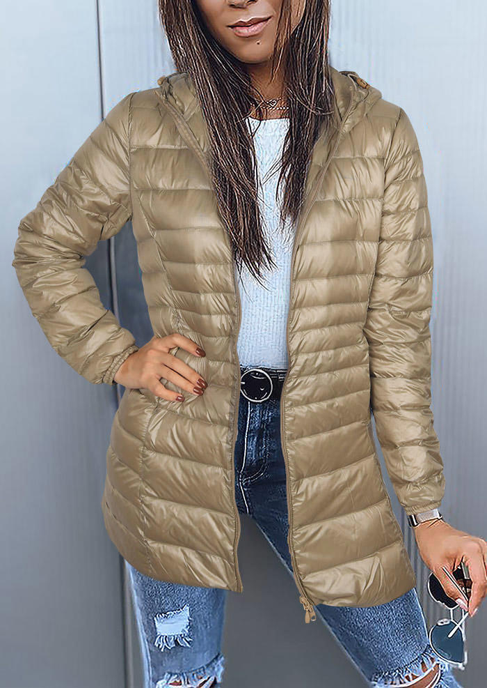 

Coats Hooded Long Sleeve Down Coat in Khaki. Size: ,M,L,XL