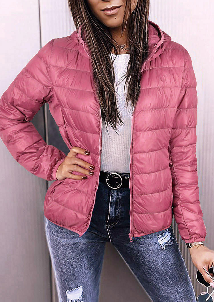 

Coats Zipper Long Sleeve Hooded Down Coat in Pink. Size: ,M,L,XL