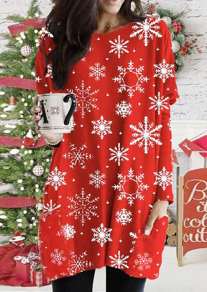 Snowflake Pocket Mini Dress - Red