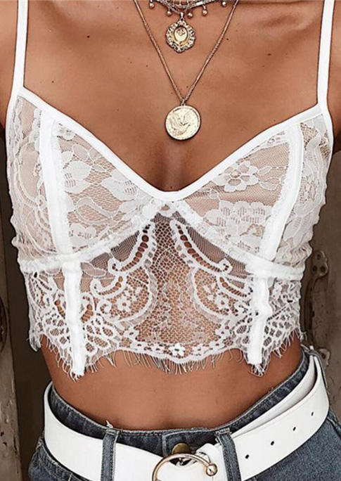 

Bras Lace See-Through Spaghetti Strap Bra in Black. Size