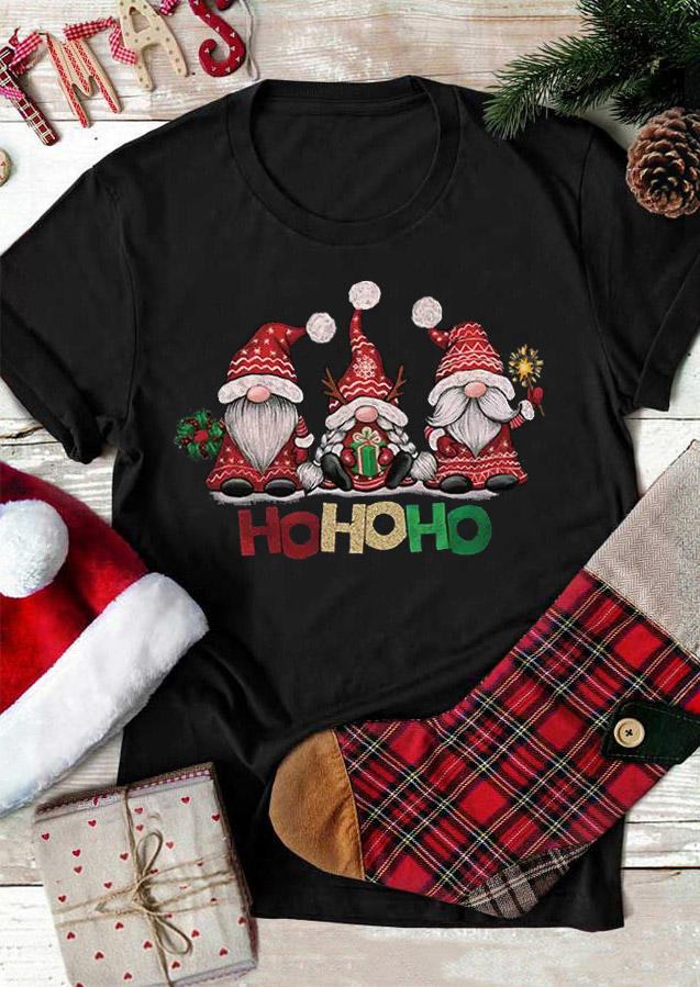 T-shirts Tees Christmas Gnomies Ho Ho Ho T-Shirt Tee in Black. Size: S,M,L,XL