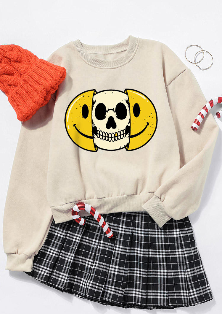 

Sweatshirts Smiley Skull Long Sleeve Sweatshirt in Apricot. Size: ,M,L,XL