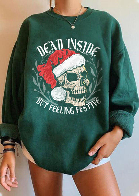 

Sweatshirts Christmas Dead Inside Skull Sweatshirt in Green. Size: ,M,L,XL