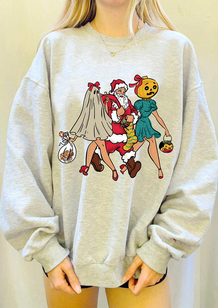 

Sweatshirts Christmas Santa Claus Long Sleeve Sweatshirt in Light Grey. Size: ,M,L,XL