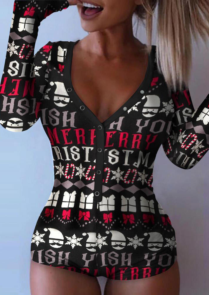 

Sleepwear Christmas Snowflake One-Piece Pajamas in Black. Size: ,M,L,XL
