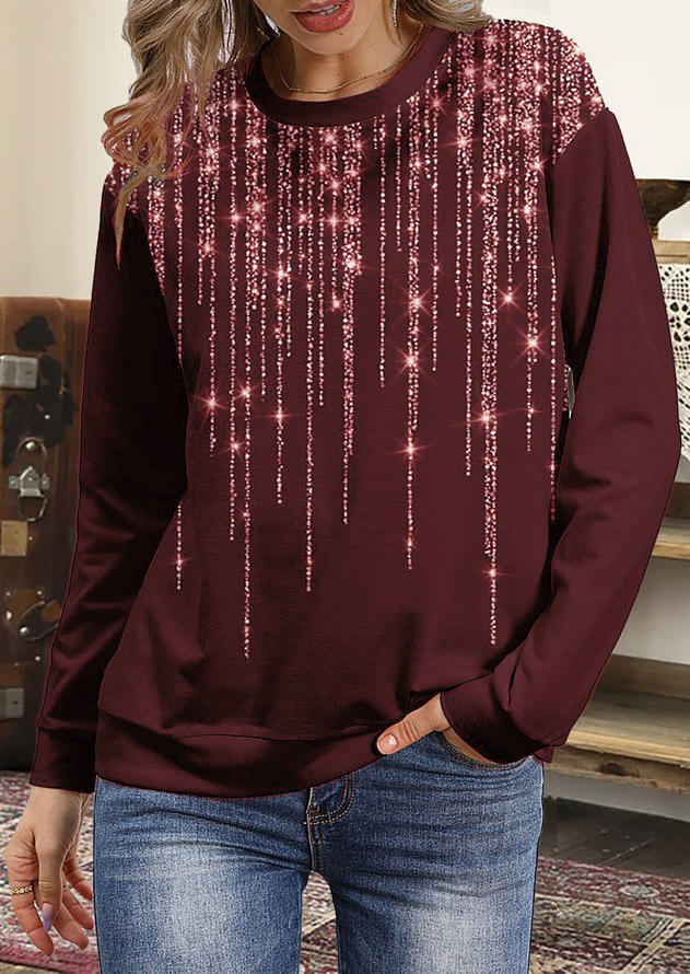 

Sweatshirts Christmas Lights Long Sleeve Sweatshirt in Burgundy. Size: ,M,L,XL