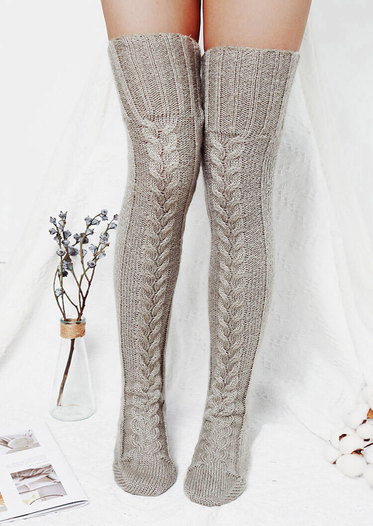 

Knee-High Socks Soft Warm Over Knee Extra Long Knitted Socks in Coffee. Size