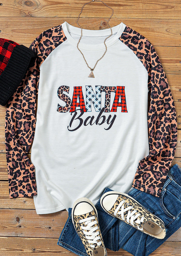 

Sweatshirts Christmas Santa Baby Leopard Plaid Sweatshirt in White. Size