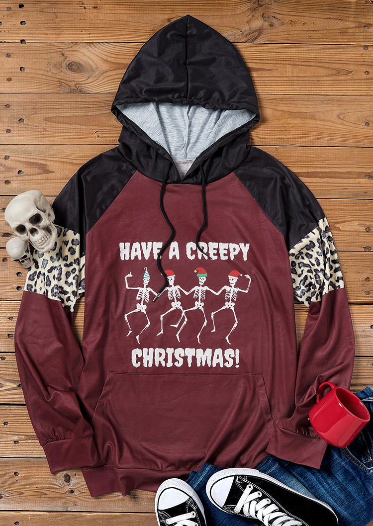 

Blouses Have A Creepy Christmas Skeleton Hooded Blouse in Brick Red. Size: ,M,L,XL