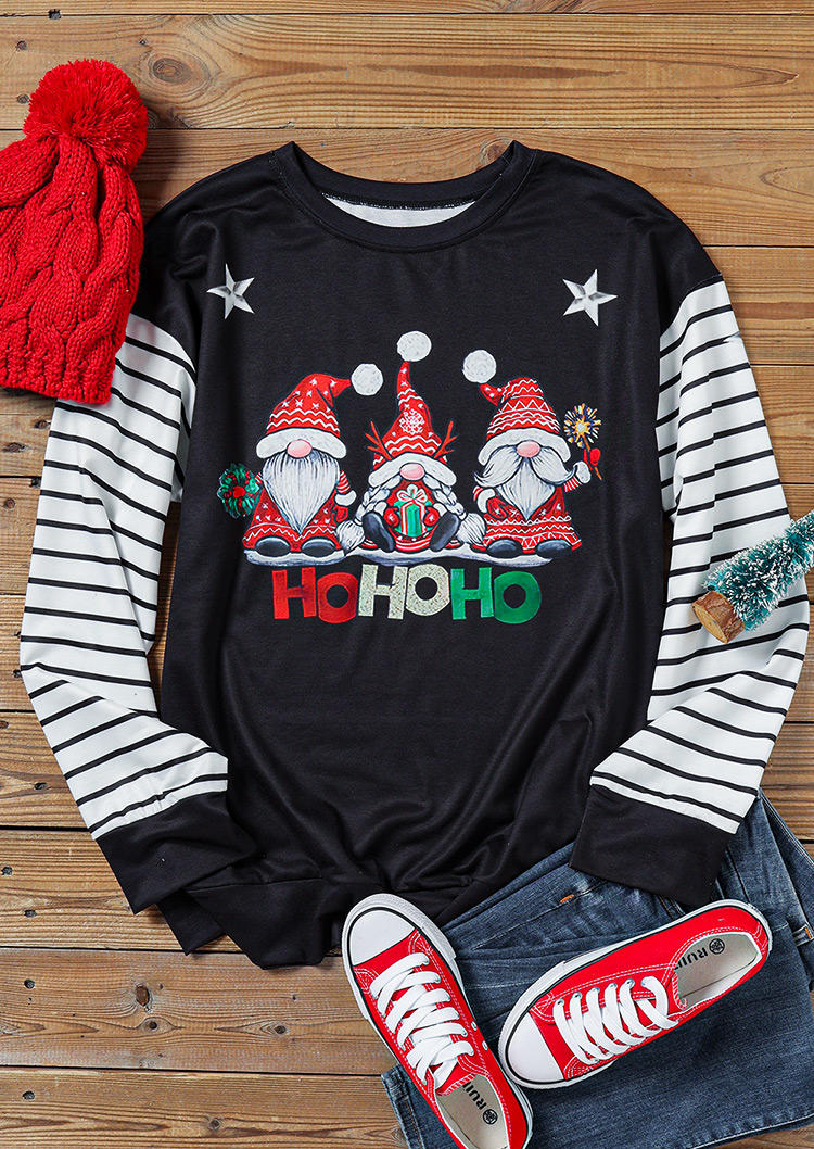 Sweatshirts Christmas Ho Ho Ho Gnomies Striped Sweatshirt in Black. Size: S,M,XL