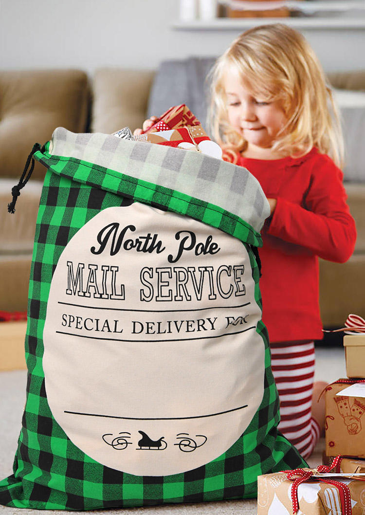 

Christmas Decoration Buffalo Plaid Drawstring Sack in Green,Red. Size