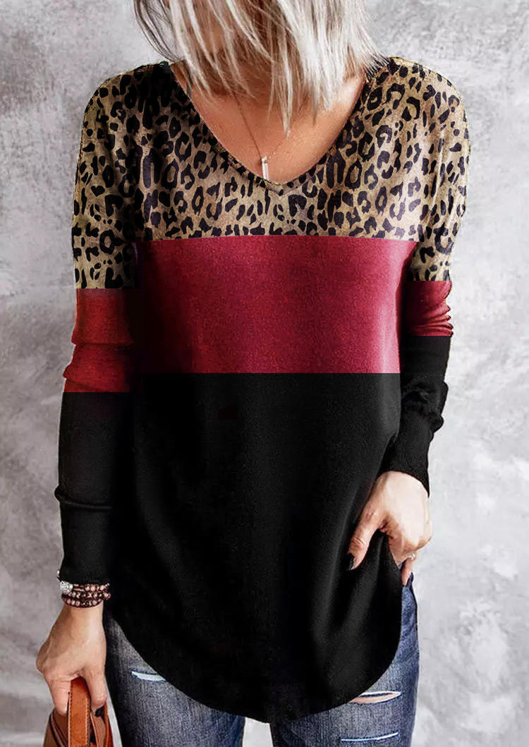 

Blouses Leopard Criss-Cross Hollow Out Color Block Blouse in Multicolor. Size