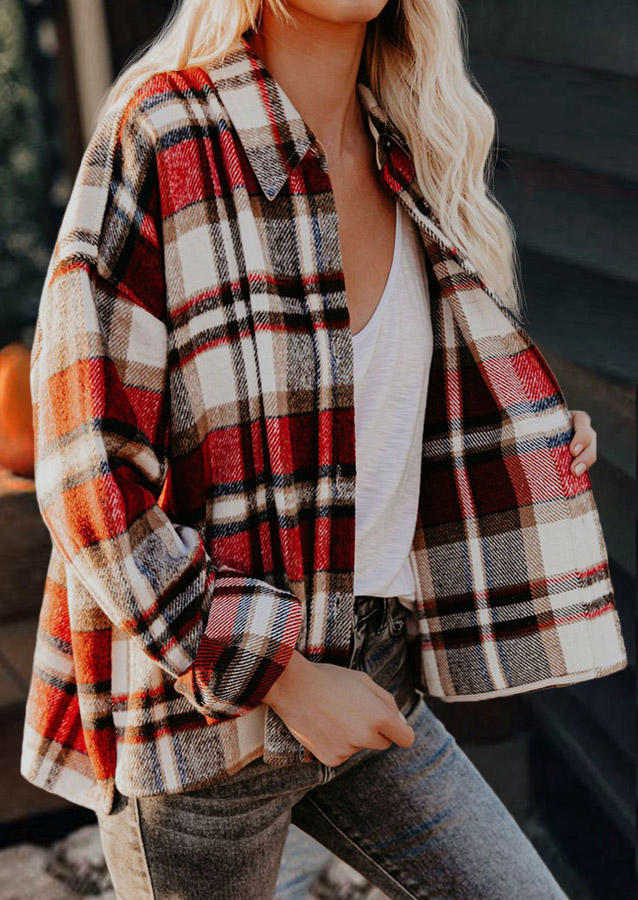 

Coats Plaid Button Turn-down Collar Coat in Plaid. Size