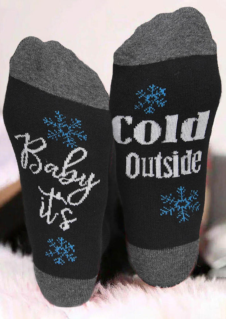 

Crew Socks Christmas Snowflake Baby It's Cold Outside Crew Socks in Black. Size