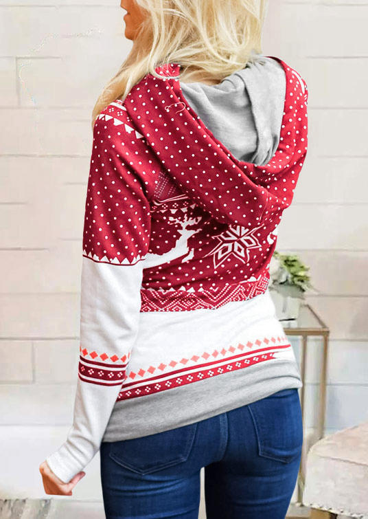 

Hoodies Christmas Reindeer Snowflake Pocket Hoodie in Red. Size: ,M,L