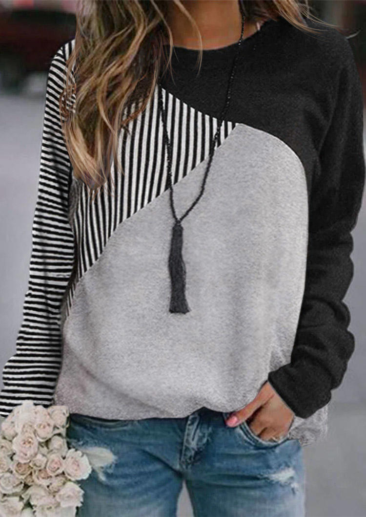 

Sweatshirts Color Block Striped Long Sleeve Sweatshirt in Burgundy. Size