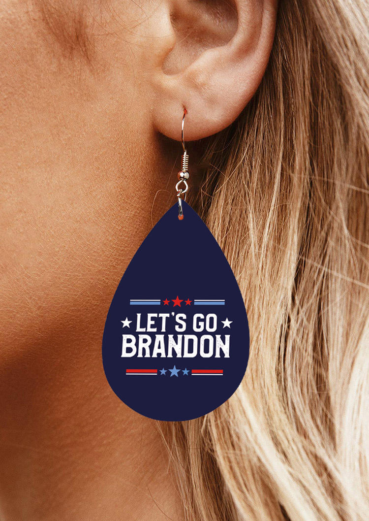 Earrings Let's Go Brandon Water Drop Earrings in Navy Blue. Size: One Size