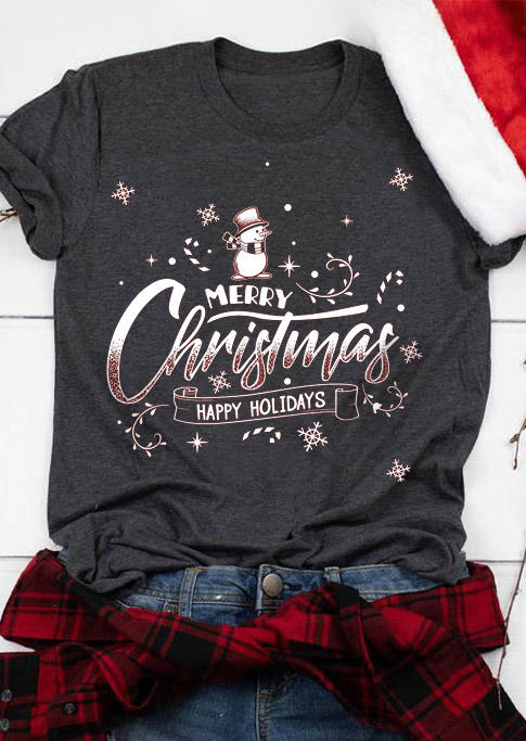 T-shirts Tees Merry Christmas Happy Holidays T-Shirt Tee in Dark Grey. Size: S,M,L,XL