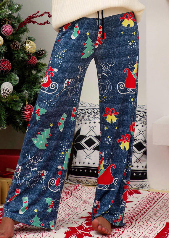 

Pants Christmas Tree Reindeer Star Wide Leg Pants in Blue. Size: ,M,L,XL