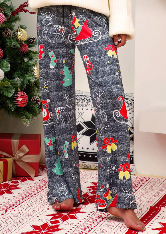 

Pants Christmas Tree Reindeer Star Wide Leg Pants in Gray. Size: ,M,L,XL