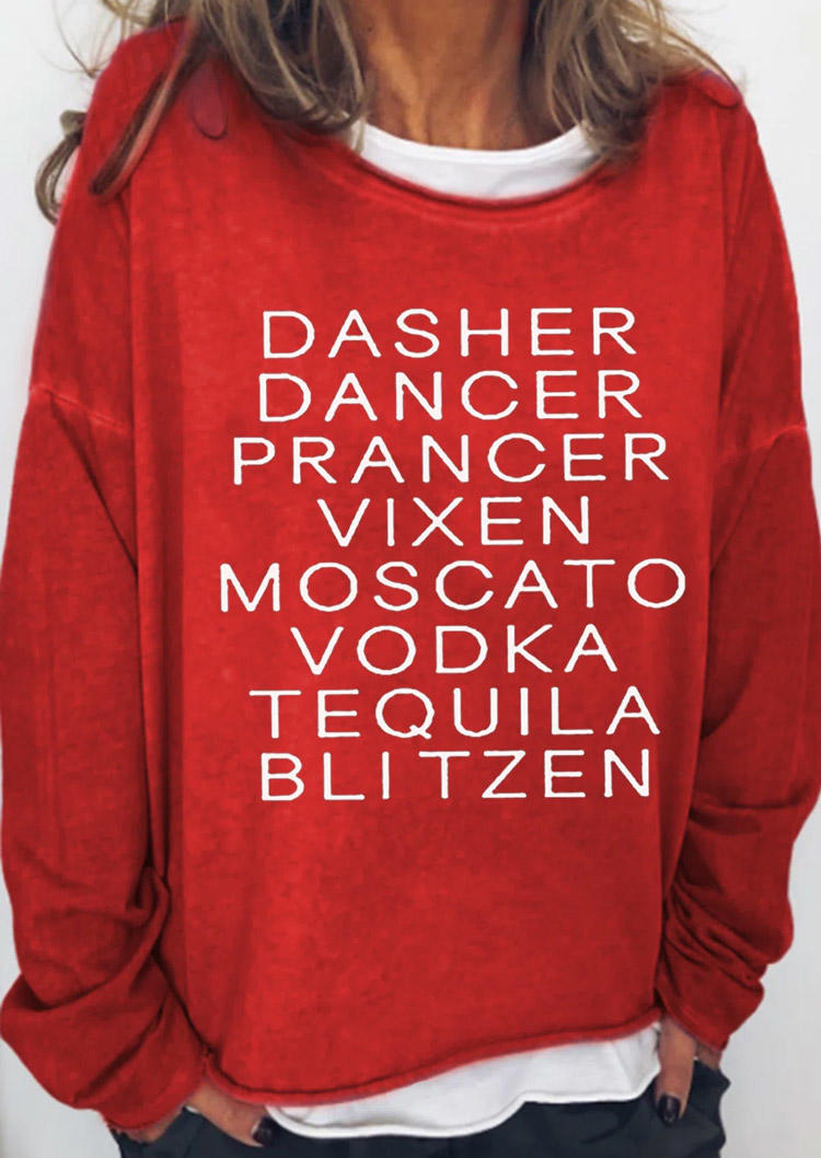 Sweatshirts Dasher Dancer Vodka Tequila Blitzen Drinking Sweatshirt in Red. Size: M