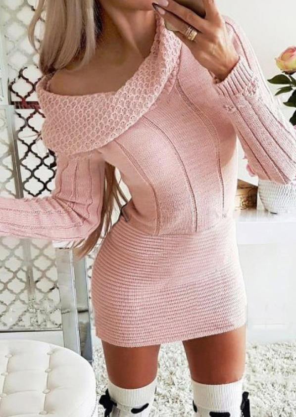 

Bodycon Dresses Ribbed Knitted Sweater Bodycon Dress without Belt in Pink. Size