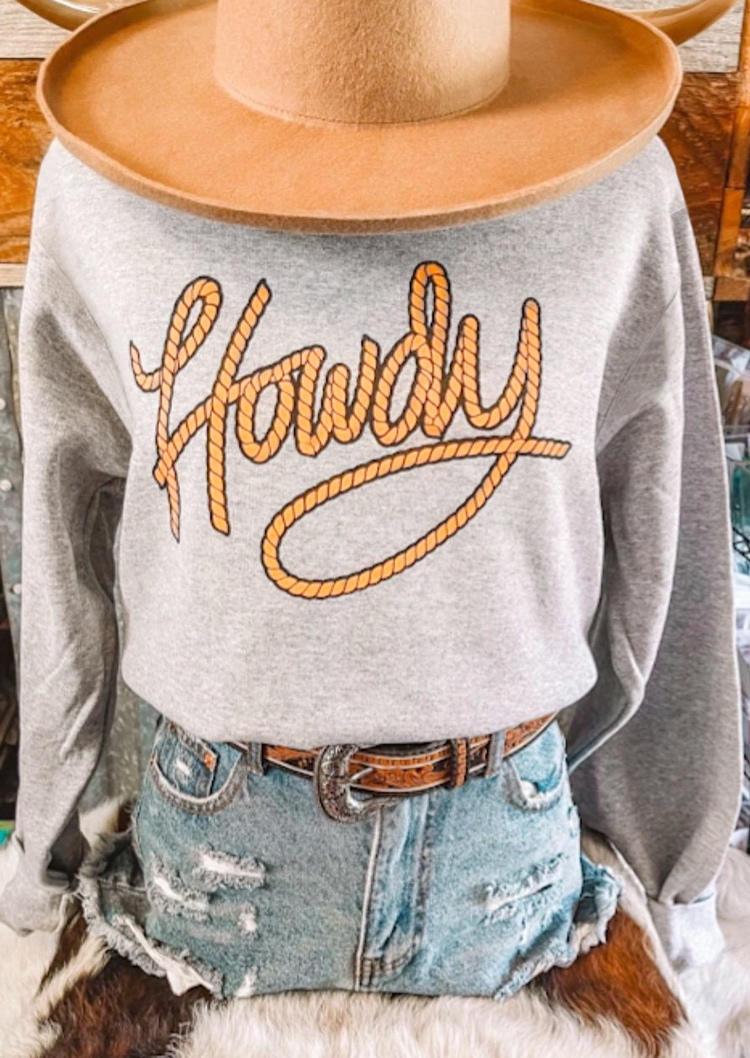 Sweatshirts Howdy Long Sleeve O-Neck Sweatshirt in Light Grey. Size: S,M,L