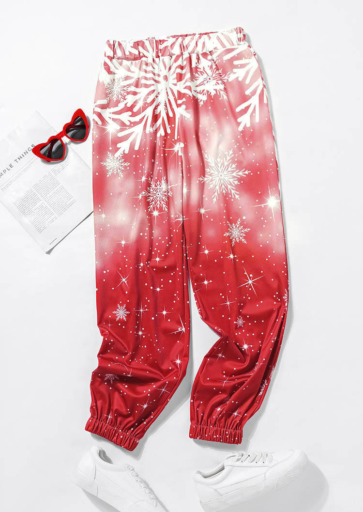 Pants Snowflake Gradient Sweatpants in Red. Size: L,M,S,XL