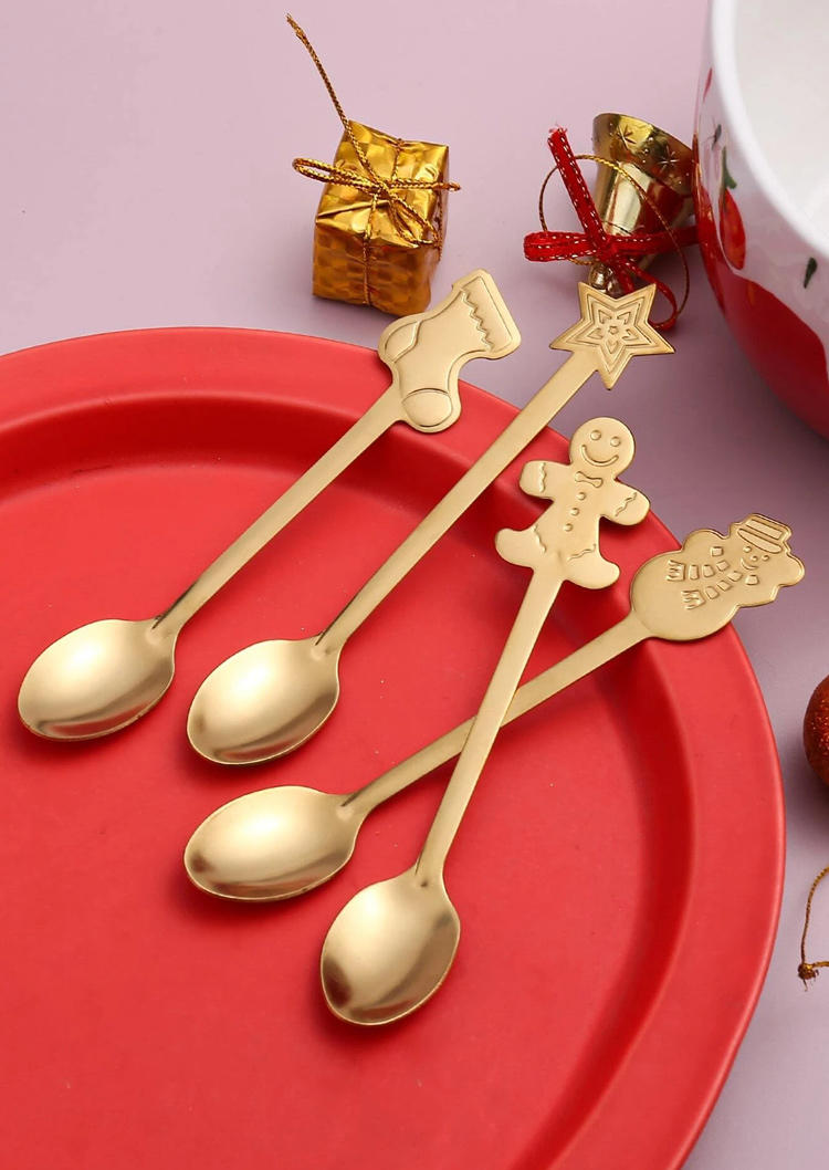 

Tools 4Pcs 304 Stainless Steel Christmas Snowman Gingerbread Man Dessert Spoon Set in Gold,Silver. Size