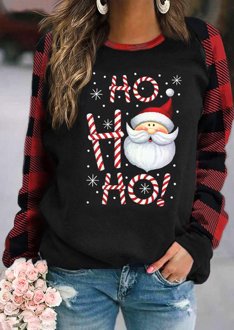 Sweatshirts Ho Ho Ho Santa Claus Plaid Sweatshirt in Black. Size: L,M,S