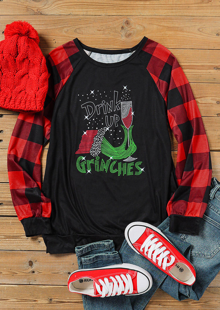 

Blouses Plaid Drink Up Long Sleeve Blouse in Black. Size: ,M,L