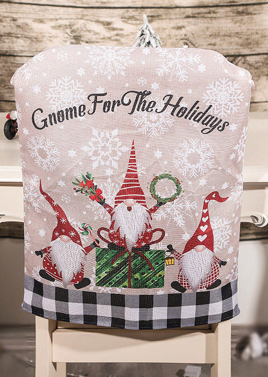 

Christmas Decoration Merry Christmas Gnome For The Holidays Plaid Chair Back Cover in Multicolor. Size