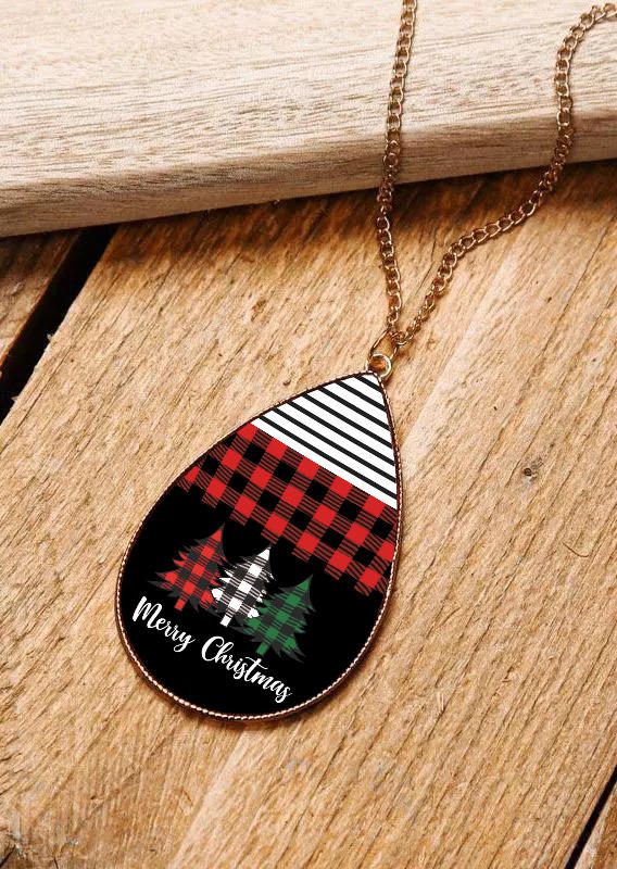 Necklaces Merry Christmas Striped Buffalo Plaid Pendant Necklace in Black. Size: One Size