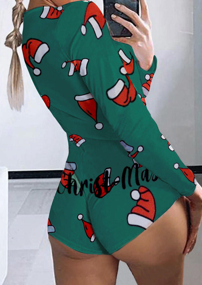 

Sleepwear Christmas Hat One-Piece Pajamas in Green. Size