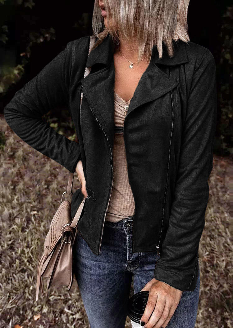 

Jackets Zipper Turn-down Collar Jacket in Coffee. Size